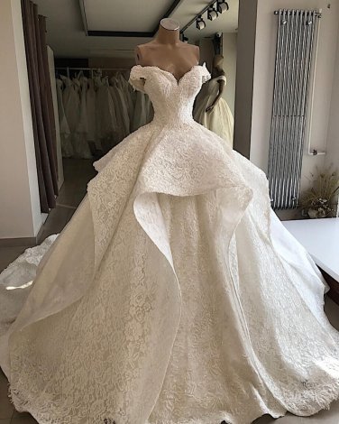 Lace Wedding Dress Off Shoulder Bridal Ball Gowns Custom Made Wedding Gown H91127