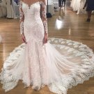 Lace Wedding Dress Long Sleeves Beading Mermaid V-neckline Bridal Gown D9127