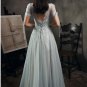 Green Evening Dress Lace Up-Back Shimmer Tulle A-line Short Sleeves Prom Dresses 2021 D20917