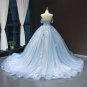 Cap Sleeves Wedding Dress Blue Lace Bridal Gowns Real Photo Tulle Custom Wedding Gown H2088