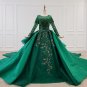 Long Sleeves Wedding Dress Green Lace Bridal Gowns Satin Wedding Gown 2021 H2059