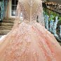Long Sleeves Wedding Dress Pink Lace Bridal Gowns Satin Wedding Gown 2021 H2049