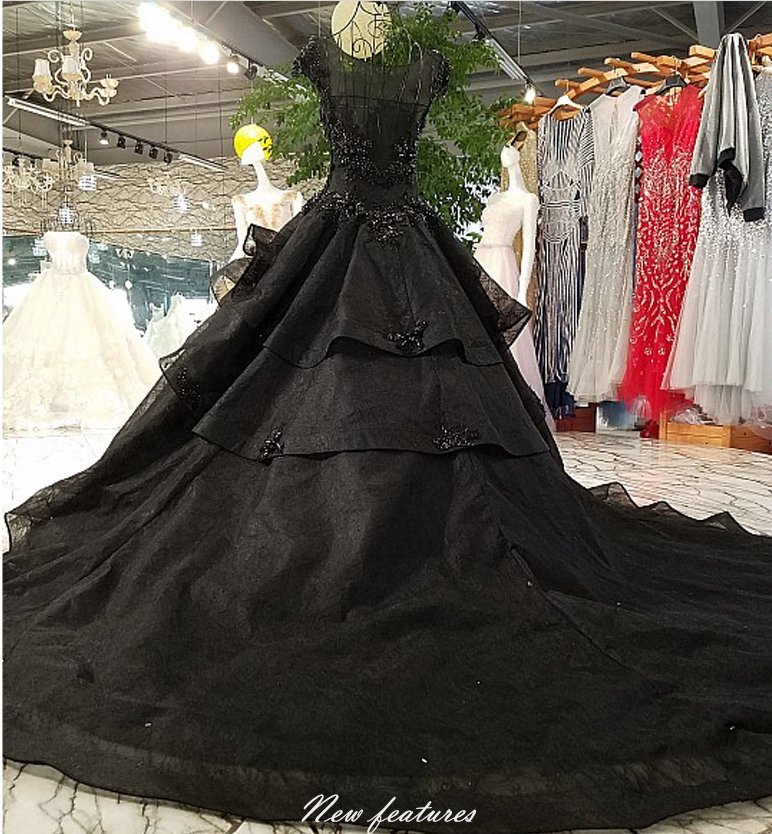 Cap Sleeves Wedding Dress Black Lace Bridal Gowns Real Photo Tulle ...