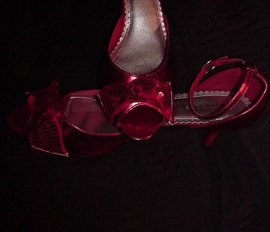 red sequin stilettos