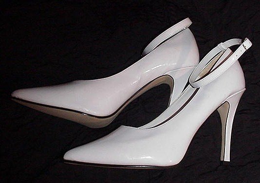 HOT SHINY WHITE Shoes FREDERICK'S of HOLLYWOOD STRAPPY STILETTO Pumps ...