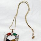 14K YELLOW GOLD MULTI-COLORED JADE NECKLACE PENDENT & CHAIN 14KT NO SCRAP HERE!