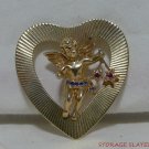 VINTAGE 14K YELLOW GOLD SAPPHIRE RUBY MOTHERS BROOCH HEART ANGEL PIN NO SCRAP!