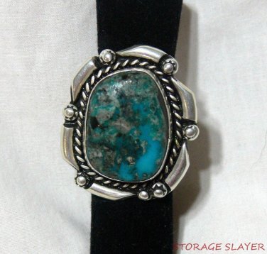 VINTAGE OLD PAWN NATIVE AMERICAN INDIAN STERLING SILVER RING LARGE TURQUOISE