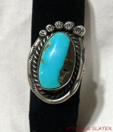 VINTAGE OLD PAWN NATIVE AMERICAN INDIAN STERLING SILVER RING TURQUOISE SIGNED