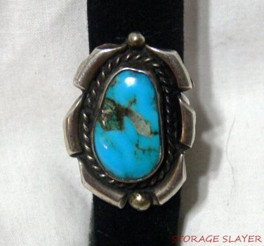 VINTAGE OLD PAWN NATIVE AMERICAN INDIAN STERLING SILVER RING SMALL TURQUOISE
