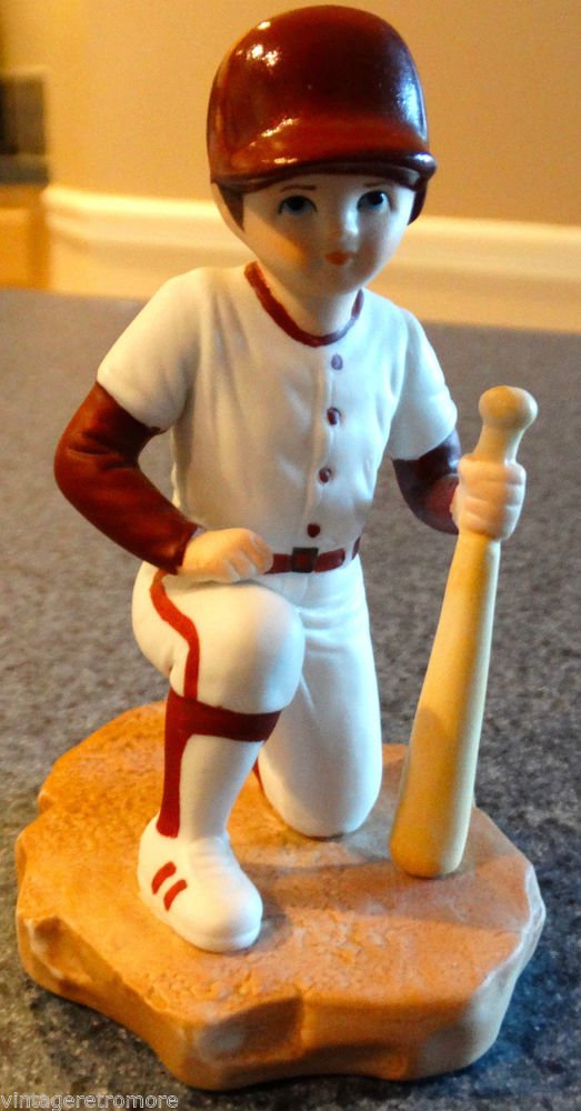 Vintage 1983 Porcelain Baseball Player Figurine Kneeling by Enesco