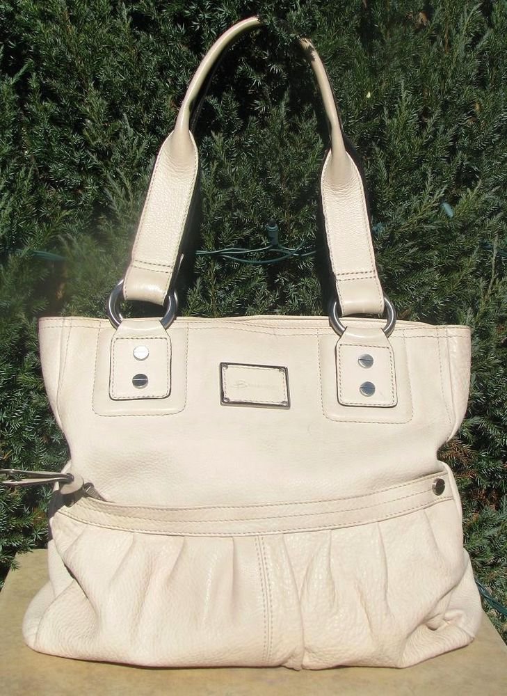 B Makowsky Shoulder Bag Cream Large Leather Designer Handbag