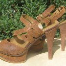 Fergie Brown Sandals Distressed Leather Platform High Heel Shoes 7.5 M Desginer