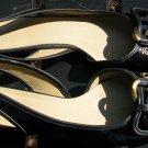 Nicole Shoes Patent Leather Black Flats Size 7.5  M Gold Buckle