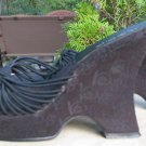 BEBE Black Canvas Straps Platform Sandals Wedges Size 7M