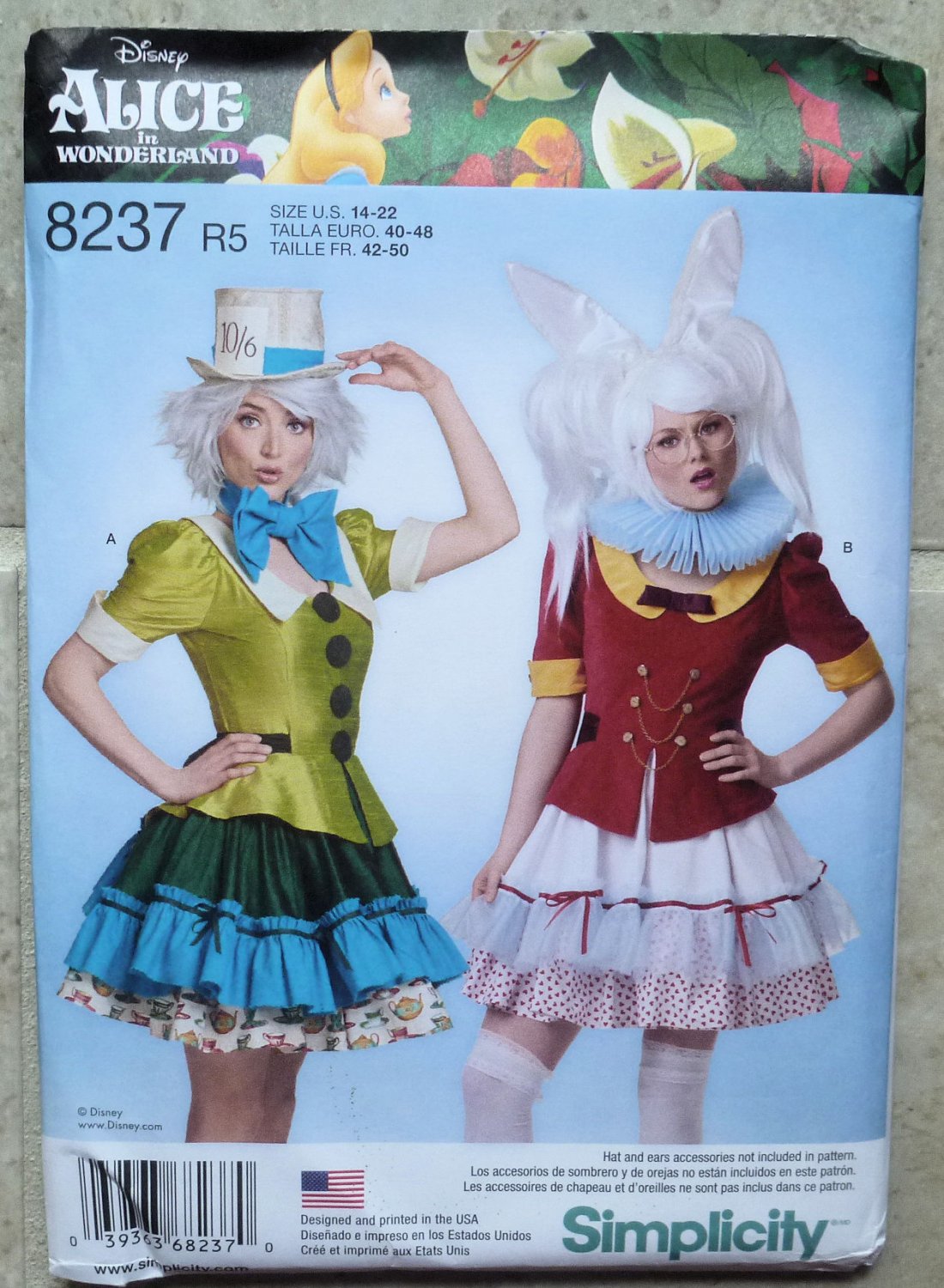 Simplicity 8237 Alice In Wonderland Costume Pattern Uncut Adult Size 6 22 Nip 