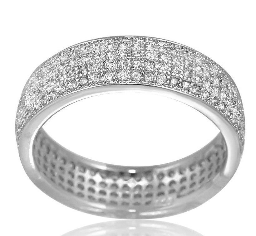 Wide Micro Pave Sterling Silver Pave CZ Eternity Band White Cubic Zirconia