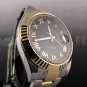 Rolex Datejust II Black Roman Dial 18k Yellow Gold Mens Watch