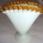 Vintage Milk Glass White Gold Crest Edge Vase.
