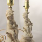 2 Antique Art Deco Lamps with two beautiful Girls
