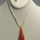 18" Round Pear & Gold beads with Murano Pendant  Necklace.