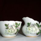 VINTAGE ROSINA  BONE CHINA ROSE INDIVIDUAL CREAMER AND SUGAR SET MARKED ENGLAND