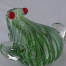 Beautiful Green Frog  with  Red Eyes Art Glass hand made