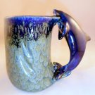 BLUE & GRAY CERAMIC  COFFEE MUG  WITH FISH HANDLE