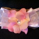 light pink flower, pink bow, brown band