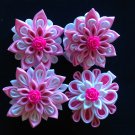 Tsumami Kanzashi, pink & White Flower Clip