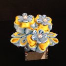 Kanzashi Flower Barrette, Tsumami Kanzashim Yellow & Blue Flower Barrette