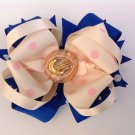 Royal Blue & Ivory Stacked Hair Bow