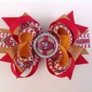 Red & Gold-SF-49ERS Stacked Hair Bow, Sport Stacked Hair Bow