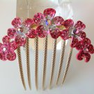 Pink Plum Flower Boutique Alloy Rhinestone Crystal Comb