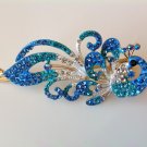 Blue Peacock Rhinestone Crystal Hair Clip