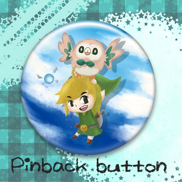 Fan art Pin back button (Link&Rowlet)