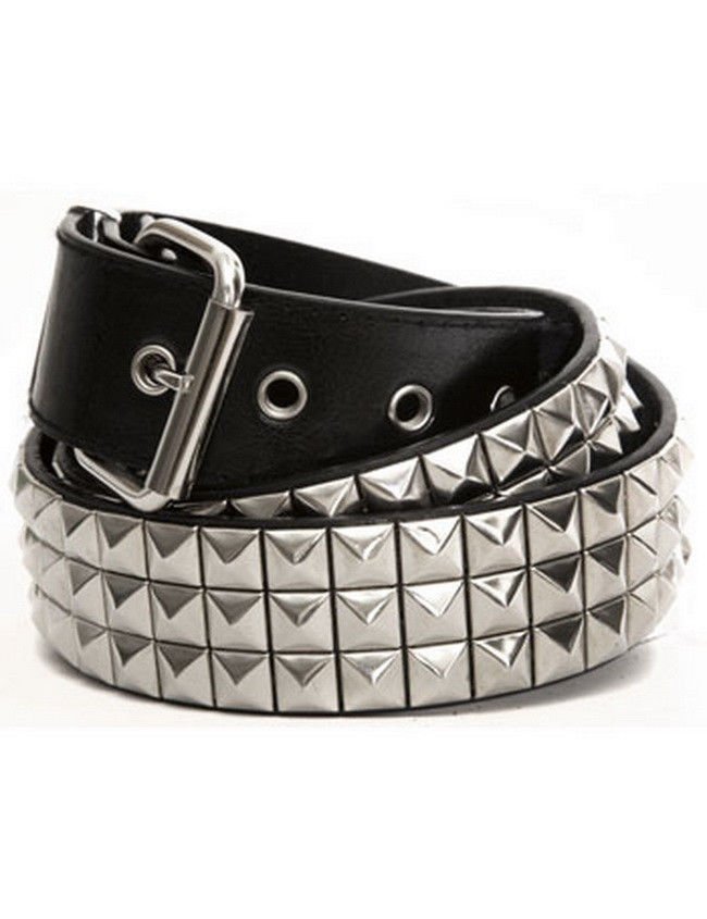Silver Metal Studded Black Leather Belt Removable Buckle New Mens ...