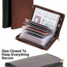 Guys or Girls Black Brown Zipper Close Leather Credit Card or ID Holder Wallet