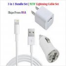 iPhone 5 5G 5S 5C Home Office & Car Charging Set with ios 7 Lightning Cable