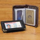 Brown Suede Credit Card Case ID or Photo Wallet with ID Window