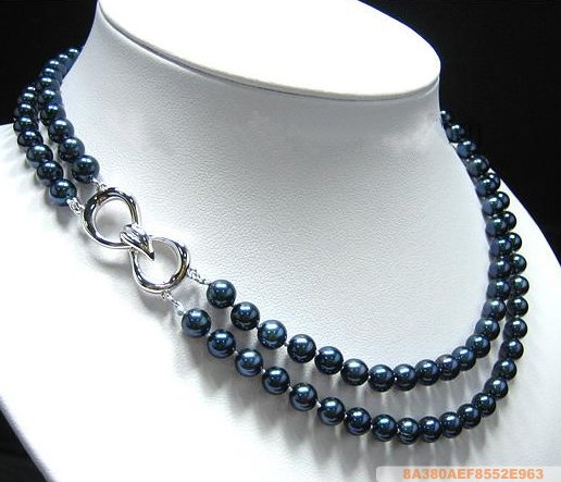 Sea Water Pearl Necklace 6-6.5 mm Blue with Cyan