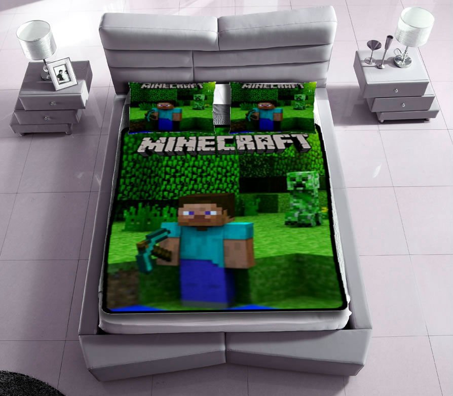 Minecraft queen size fleece blanket 60x80 Blanket pillow case bedset