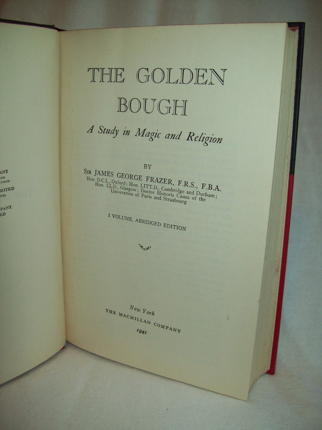 The Golden Bough. Sir James G. Frazer, author. Imperial Edition, 1941