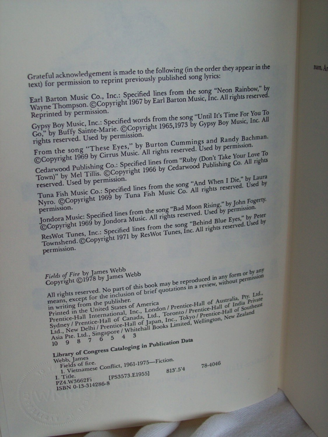 Fields Of Fire. James b, author. 1st Edition, 3rd printing. VG/VG