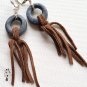 EarArtEarrings-01-014 - Leather Wrap on Blue Circle Earrings