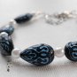 Embrace-01-020 Etched Blue on Black with Pearl Clasp Bracelet + extender