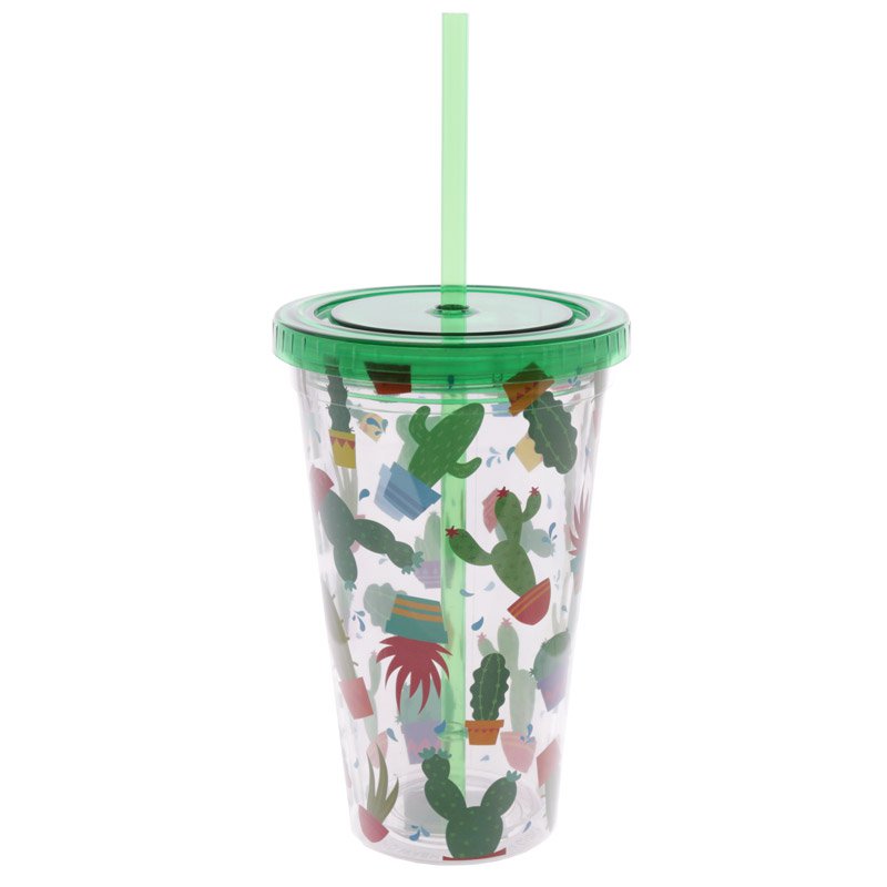  Cactus  Double Walled Cup  with Lid  and Straw