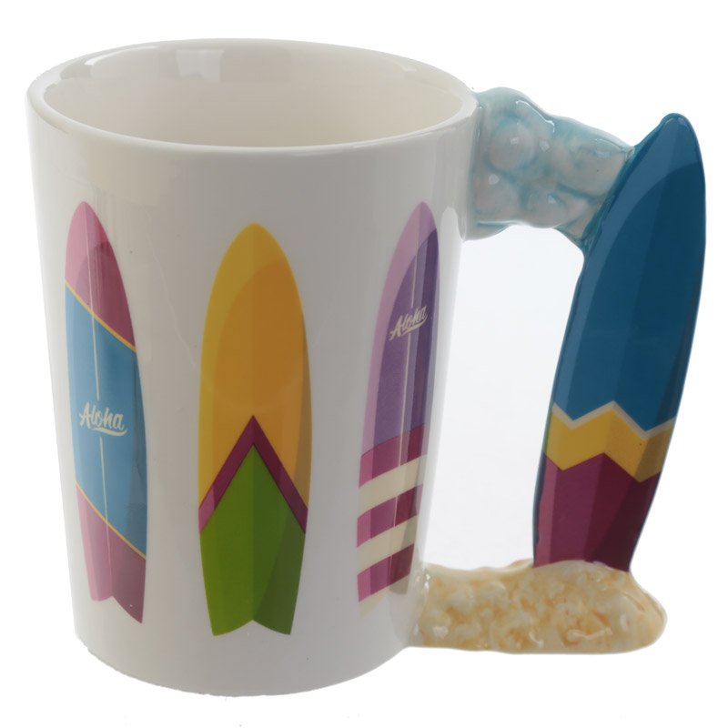 Fun Beach Themed Surf Board Shaped Handle Ceramic Mug