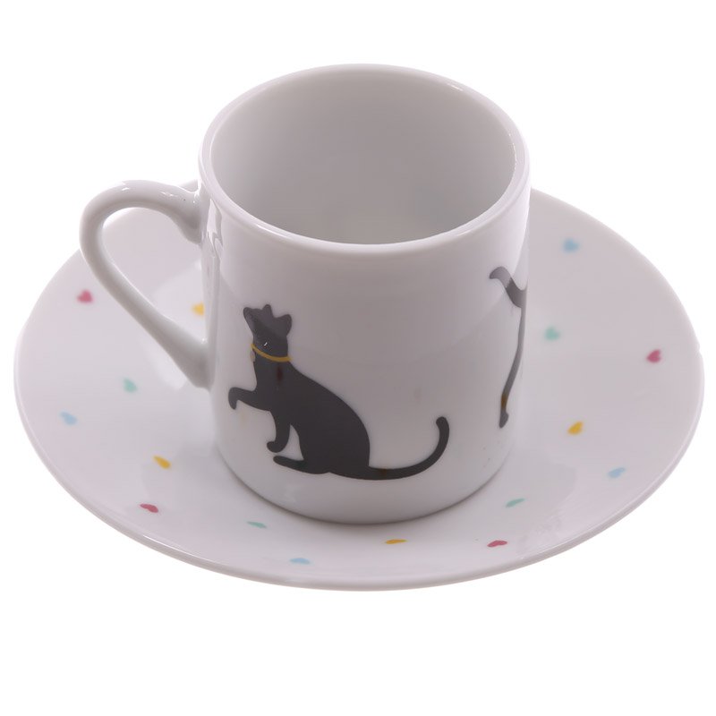 Set of 2 Espresso Cup and Saucer - I Love My Cat