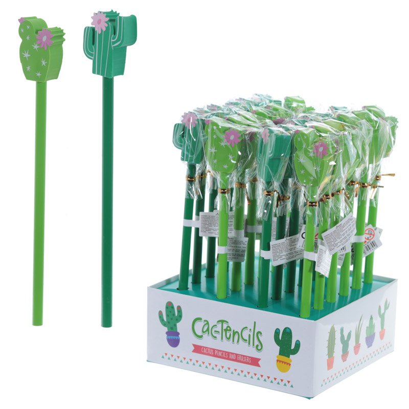 Cactus Design Pencil and Eraser Set (Assorted)